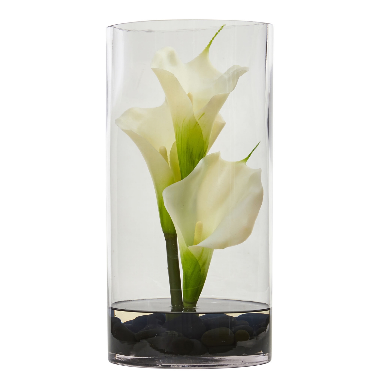 12" Calla Lily Artificial Arrangement in Cylinder Glass Vase - Cream