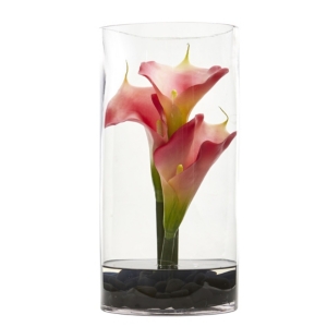 Nearly Natural 12" Calla Lily Artificial Arrangement In Cylinder Glass Vase Ii In Pink
