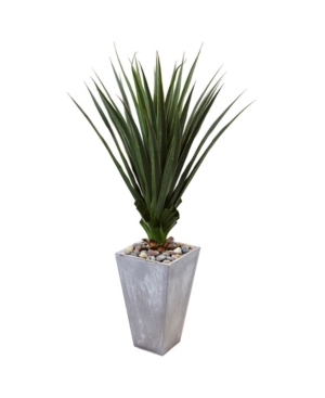 Nearly Natural 5' H Spiked Artificial Agave In Cement Planter In Green