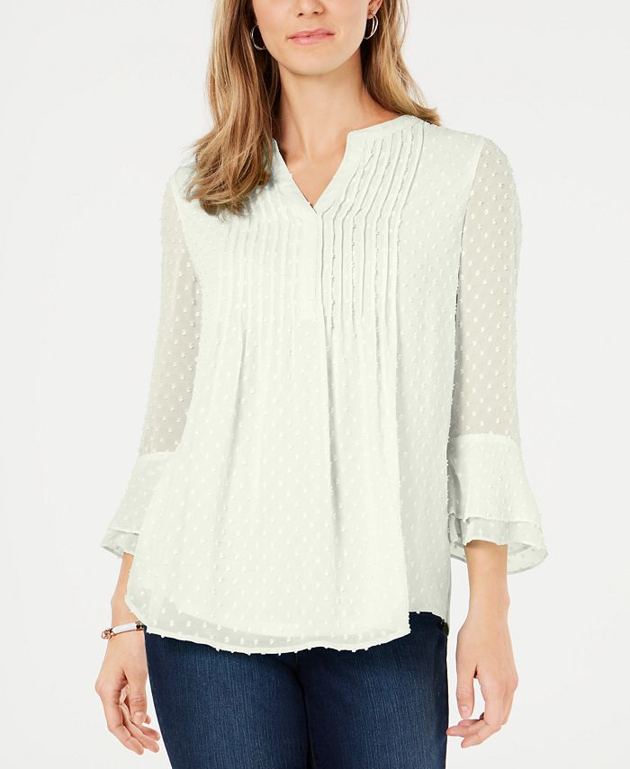 Charter Club Women's Double-Ruffle Textured Pintuck Top, Created for ...