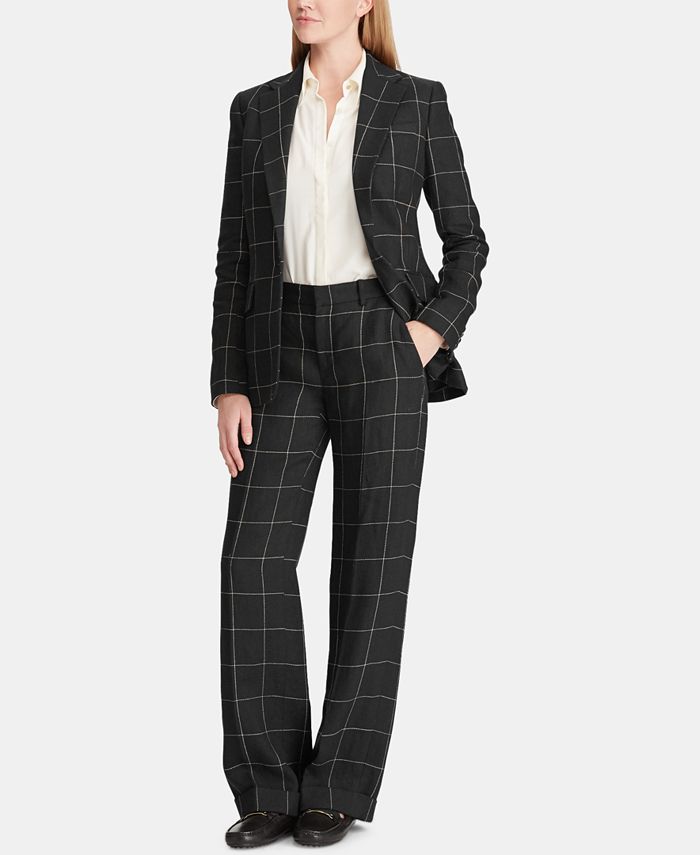 VTG Lauren Ralph Lauren Women’s Brown Windowpane Plaid Blazer with Elbow Patches Size 6