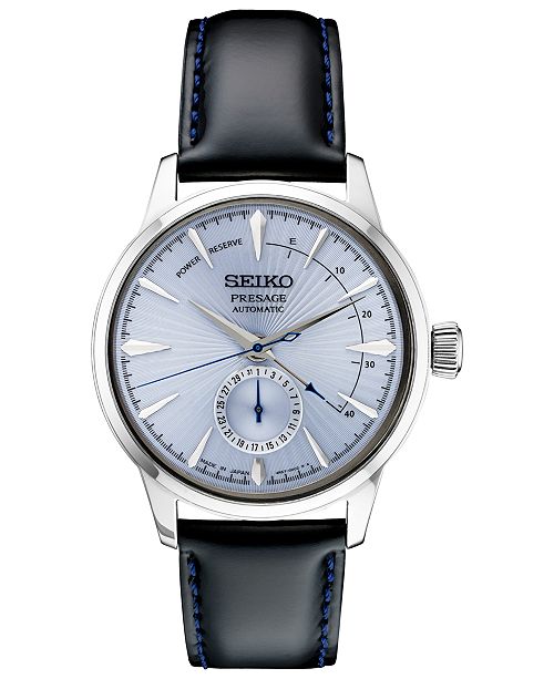 Seiko Men S Automatic Presage Black Leather Strap Watch 40 5mm Reviews All Fine Jewelry Jewelry Watches Macy S