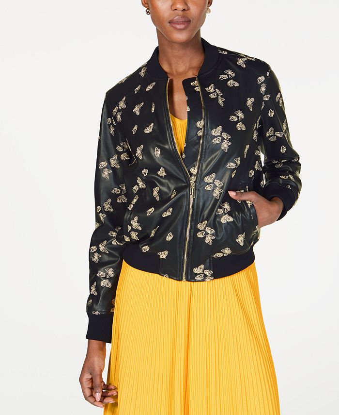 Michael kors yellow leather jacket cheap