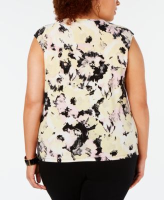 Kasper Plus Size Printed Keyhole Top