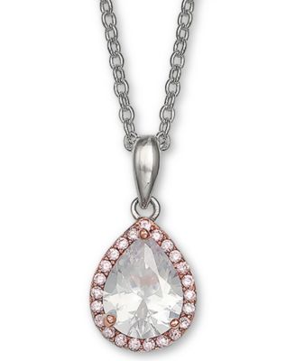 Giani Bernini - Cubic Zirconia Teardrop Pendant Necklace in Sterling Silver, 16" + 2" extender,