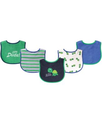 Luvable Friends Baby Boy Cotton Terry Drooler Bibs with Peva Back 5pk - Turtle 16$