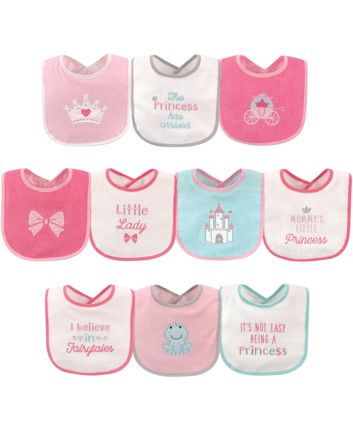 Luvable Friends Drooler Bibs with Waterproof Backing, 10-Pack, One Size