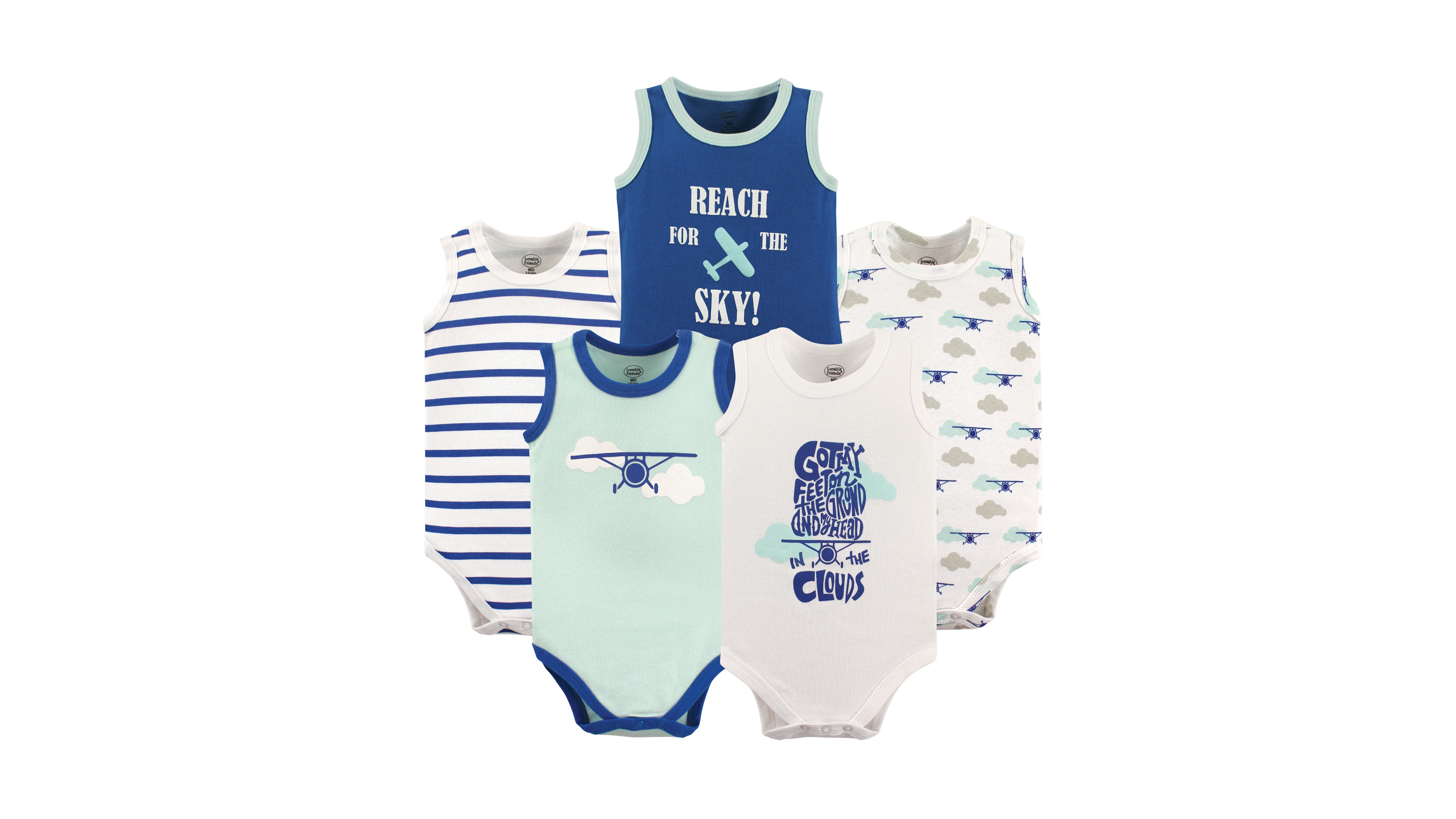Luvable Friends Baby Boys Sleeveless Cotton Snap-Crotch Undershirts