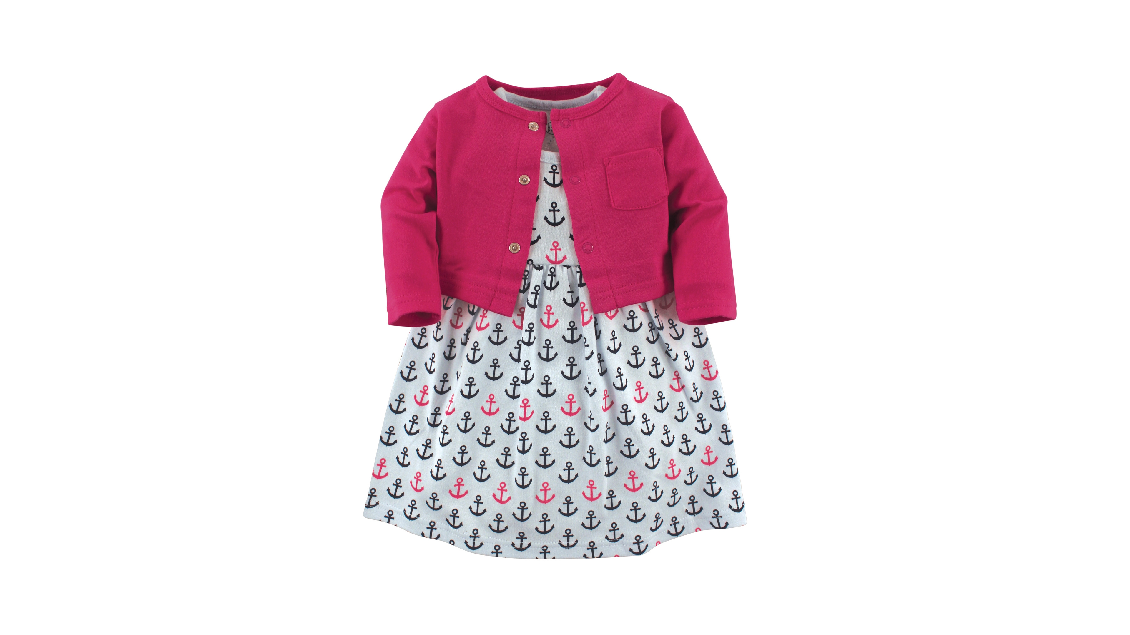 Luvable Friends Baby Girls Dress and Cardigan 2pc Set