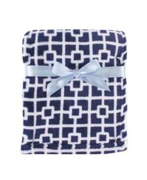 Luvable Friends Coral Fleece Blanket, One Size In Navy Trellis