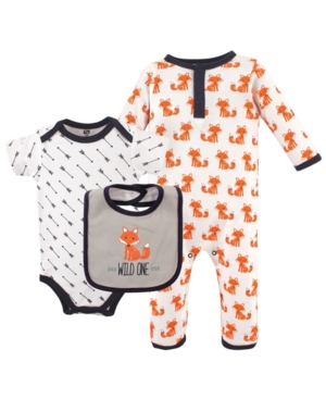 Hudson Baby Union Suit/Coverall Bodysuits and Bibs 3-Piece Set 0-12 Months