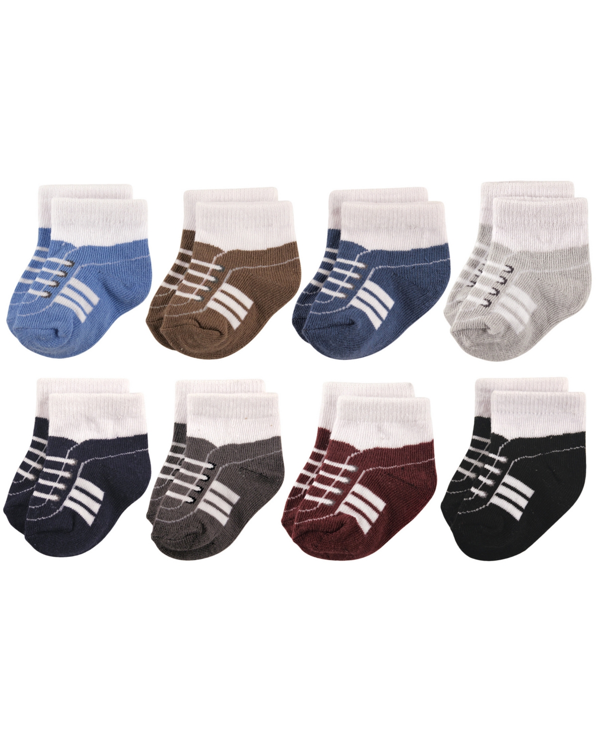 Hudson Baby Short Crew Socks, 8-Pack, Boy Athletic, 0-24 Months -Gray