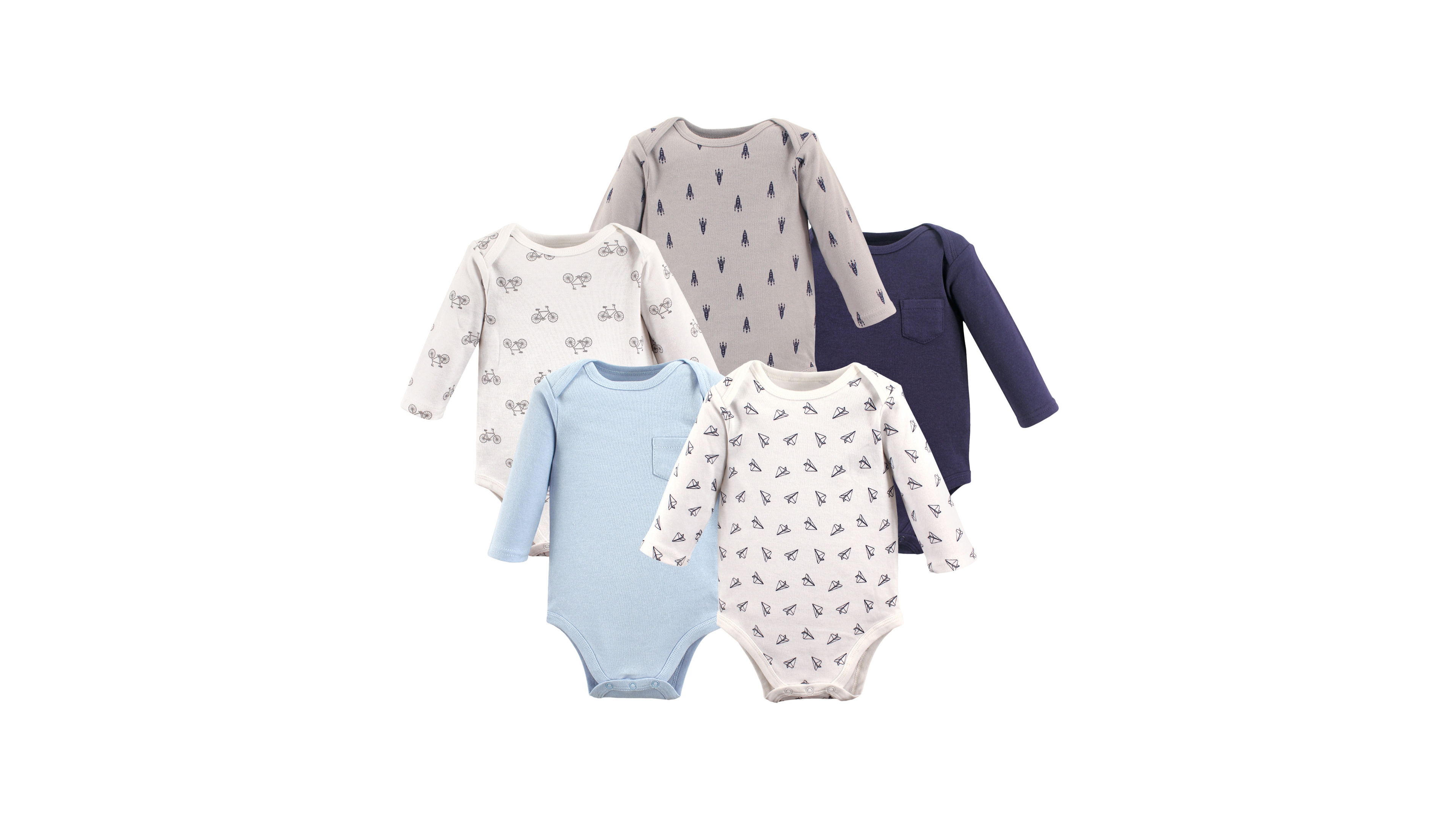Hudson Baby Boys Soft Cotton Long-Sleeve Bodysuit Bundle (5-Count)