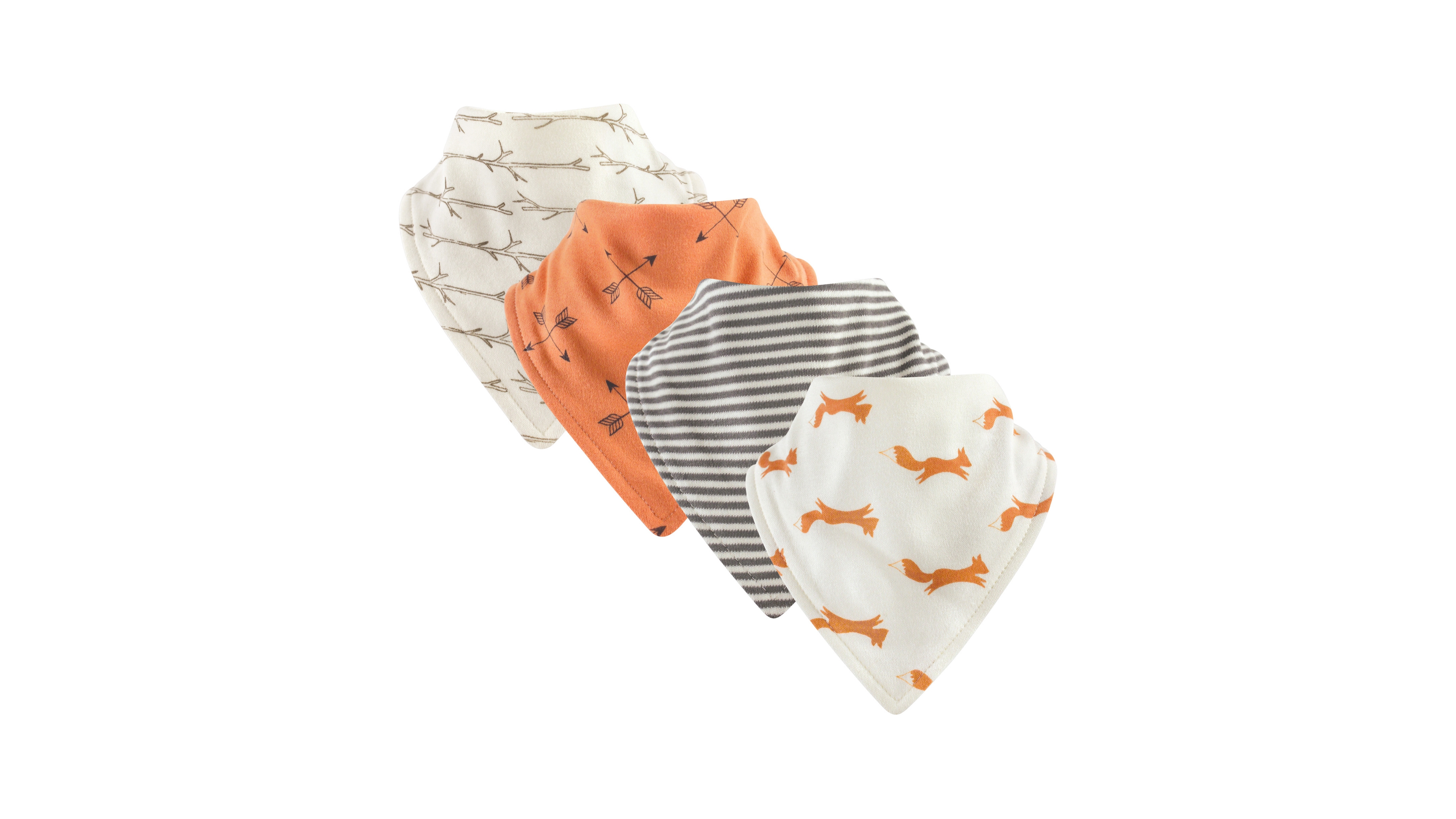 Touched by Nature Baby Boy Organic Cotton Bandana Bibs 4pk, Fox, One Size