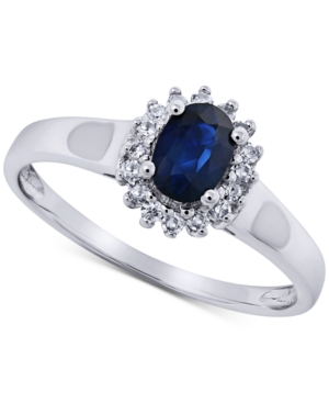 image of Sapphire (5/8 ct. t.w.) & Diamond (1/8 ct. t.w.) Statement Ring in 14k White Gold