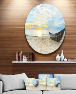 Design Art Designart 'calm Beach Panorama' Photography Circle Metal Wall Art In Blue