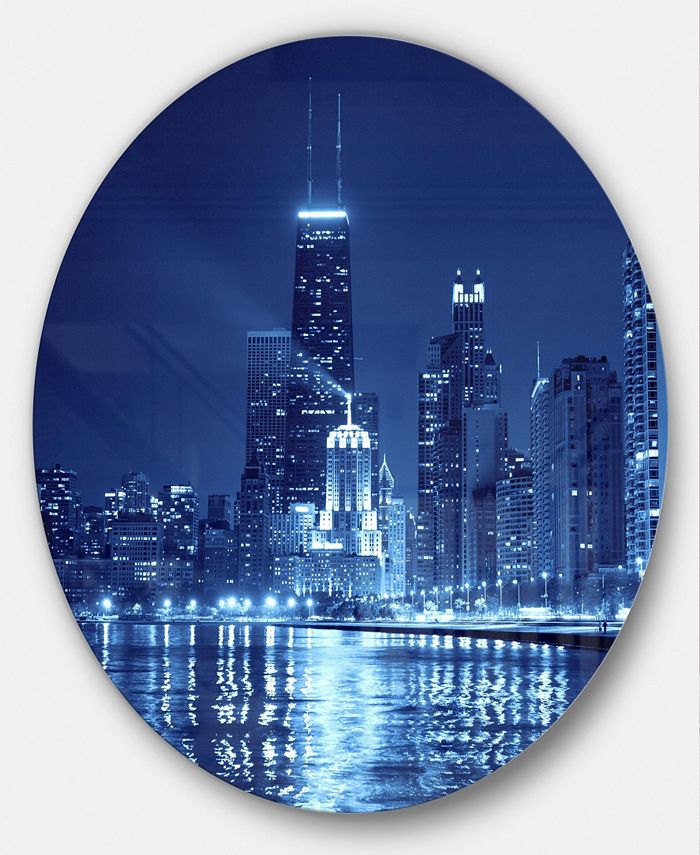 Design Art Designart 'Blue Chicago Skyline Night' Disc Cityscape Photo ...