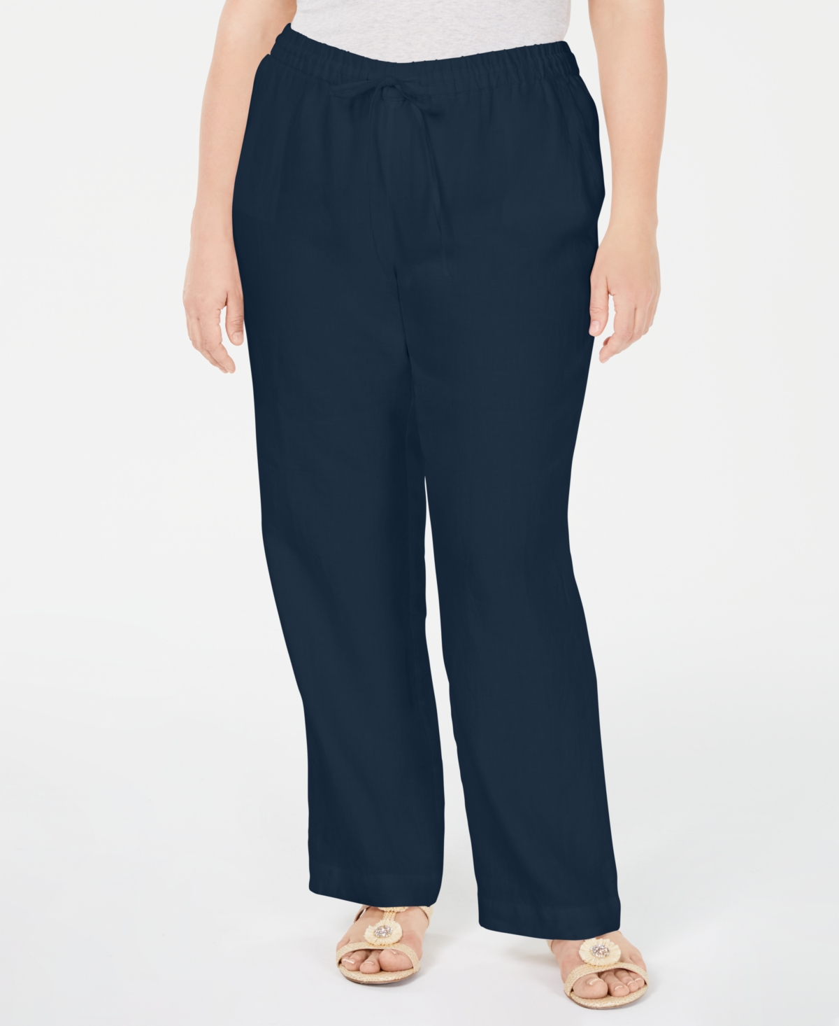 Charter Club Plus Size 100% Linen Pants, Created For Macy's In Intrepid Blue