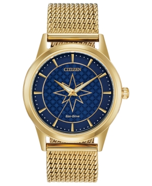 image of Marvel by Citizen Eco-Drive Unisex Captain Marvel Gold-Tone Mesh Bracelet Watch 40mm
