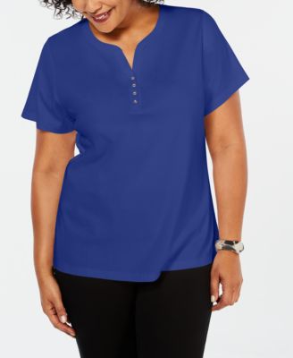 Karen Scott - Plus Size Cotton Henley Top
