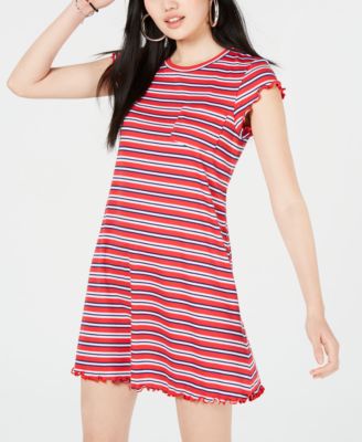No Comment - Juniors' Striped Lettuce-Edge Dress