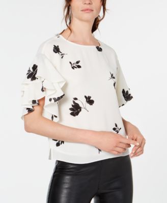 Vince Camuto Printed Ruffled-Sleeve Top - Macy's