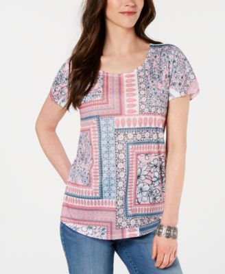 Style & Co Petite Printed Cotton Knit Top main image 0
