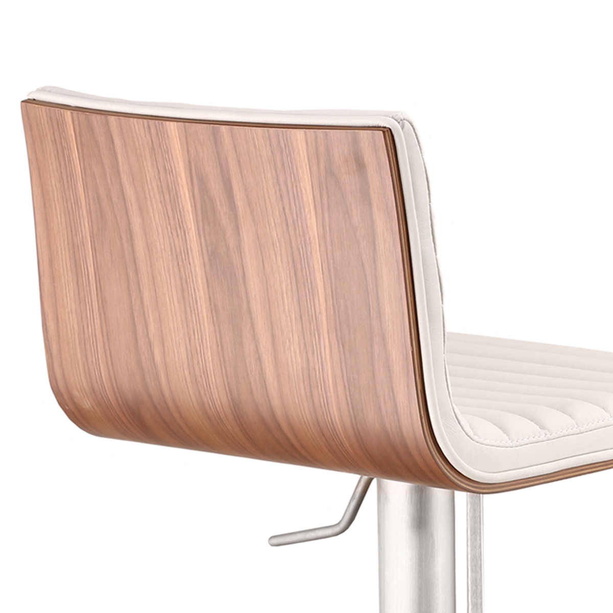 Cafe Adjustable Height Swivel Gray Artificial leather and Walnut Wood Bar Stool with Brushed Stainless Steel Base