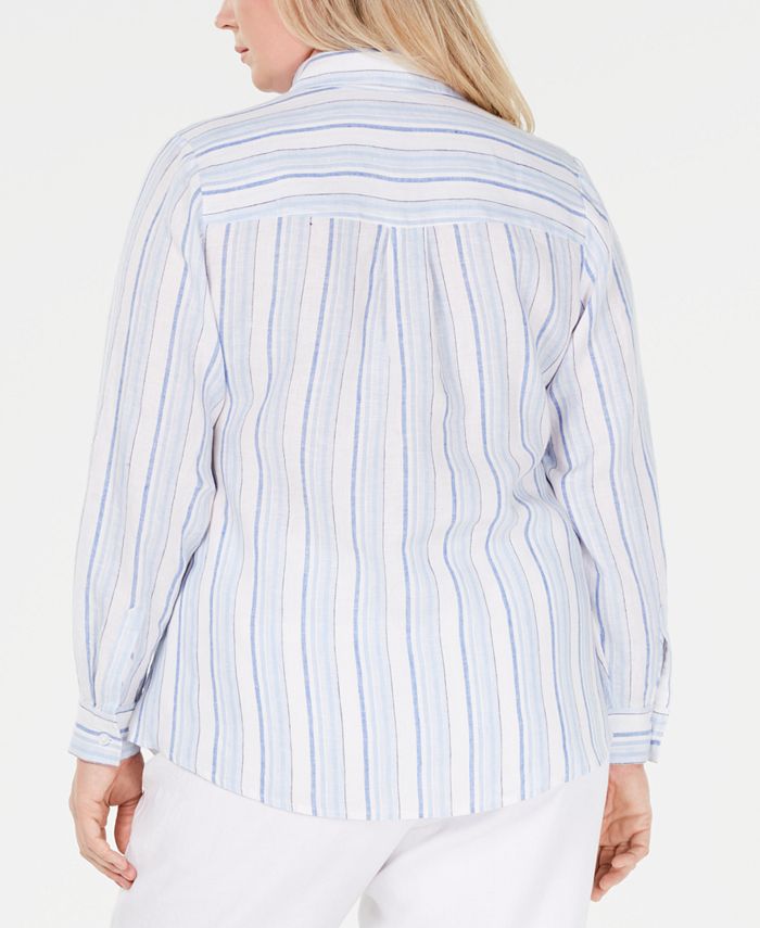 Charter Club Plus Size Striped Linen Shirt, Created for Macy's - Macy's