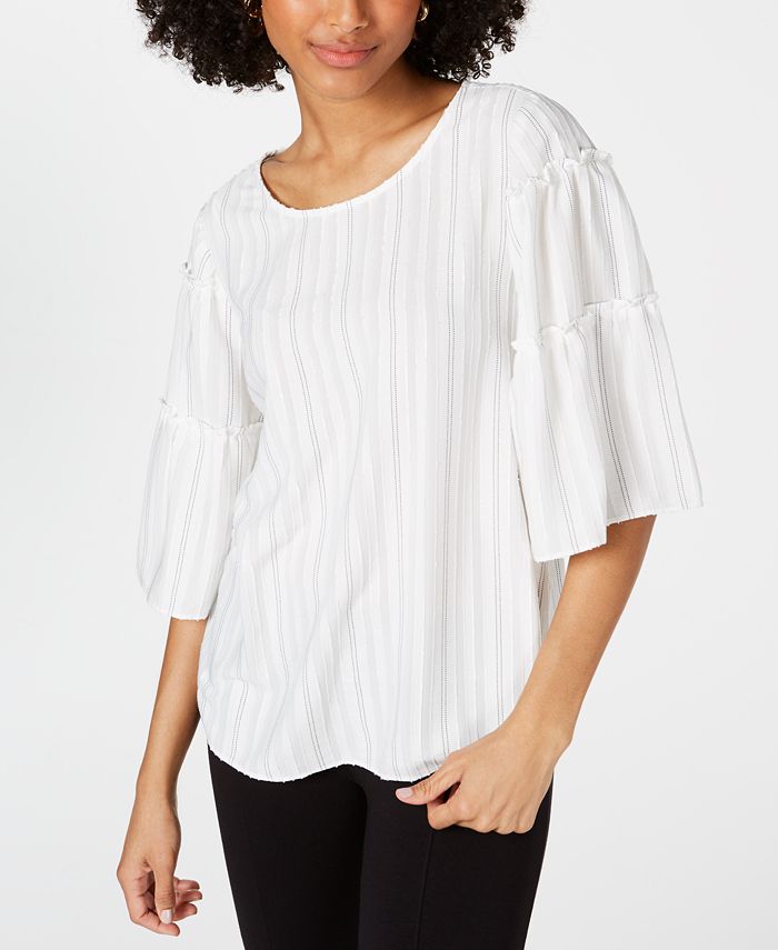 Alfani Striped Tiered-Sleeve Blouse, Created for Macy's - Macy's