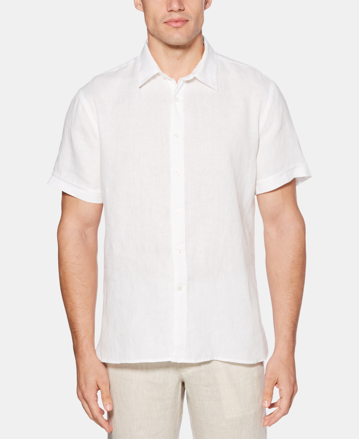 Men's Linen Short-Sleeve Button-Front Shirt - Bright White