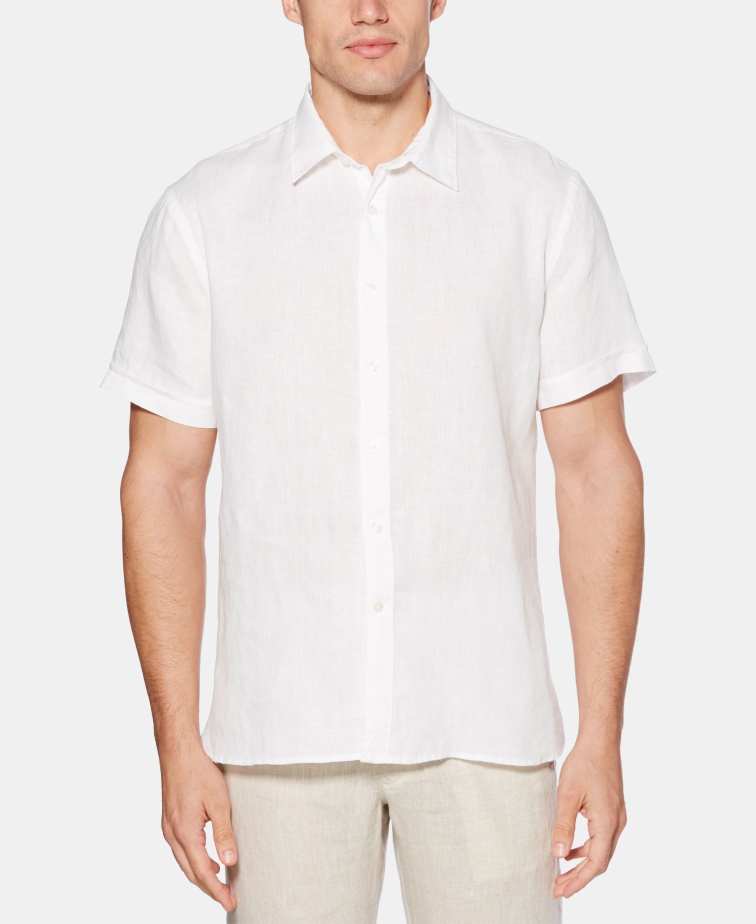 Men's Linen Short-Sleeve Button-Front Shirt