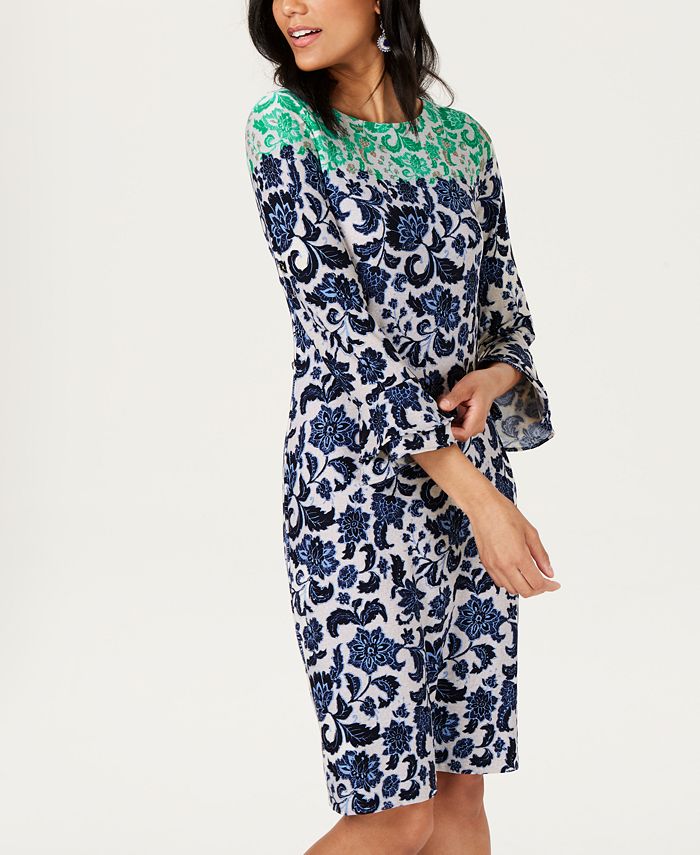 Charter Club Colorblocked-Print Ruffle-Sleeve Dress, Created for Macy's ...