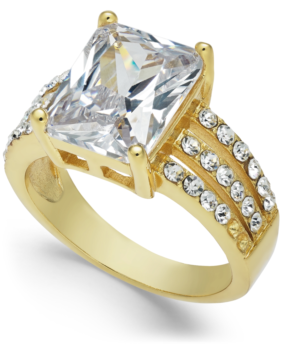 Gold Plate Emerald-Cut Crystal Triple-Row Ring, Created for Macy's - Gold