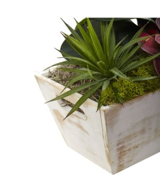 21 In. Artificial Orchid And Succulent Garden With White Wash Planter In Beauty 1458 Bu