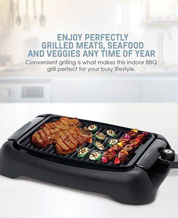 Elite Gourmet EMG6505G Smokeless Indoor Electric BBQ Grill with Glass Lid,  Dishw