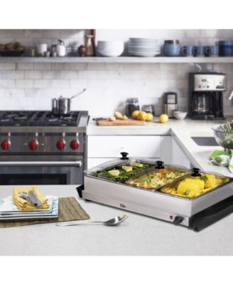 7.5Qt. Triple Buffet Server Food Warmer with Temperature Control and Clear Slotted Lids