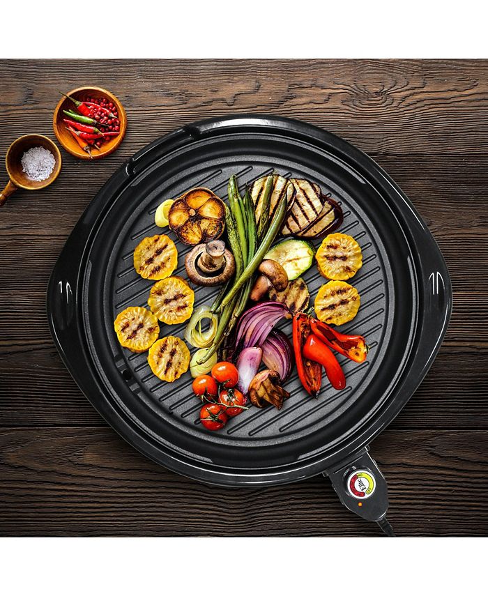 Elite Gourmet 14 inch Smokeless Indoor Electric BBQ Nonstick Grill with Glass Lid, Dishwasher