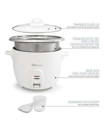 Elite Gourmet 10-Cup Rice Cooker with Glass Lid, Stainless Steel Inner Pot,  Automatic Keep Warm Function - Macy's