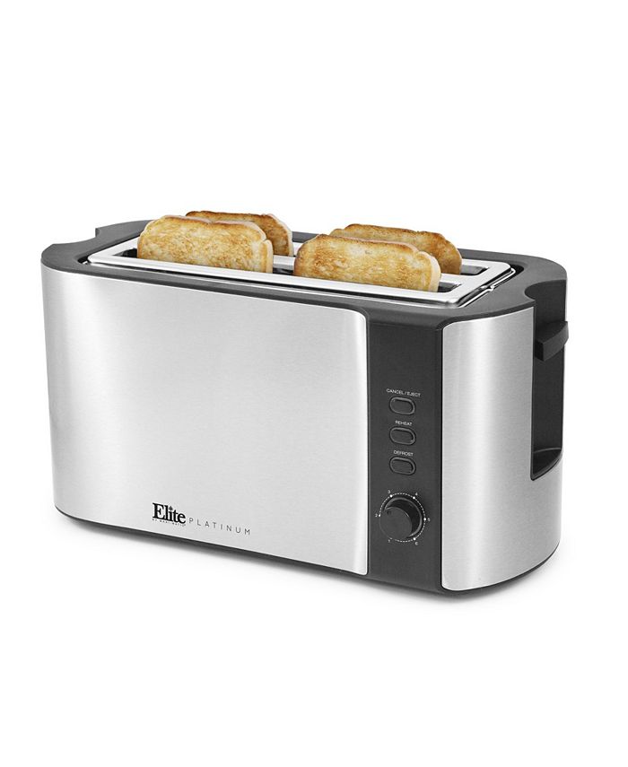 Elite Gourmet 4-Slice Long Slot Toaster, 6 Toast Settings, Slide