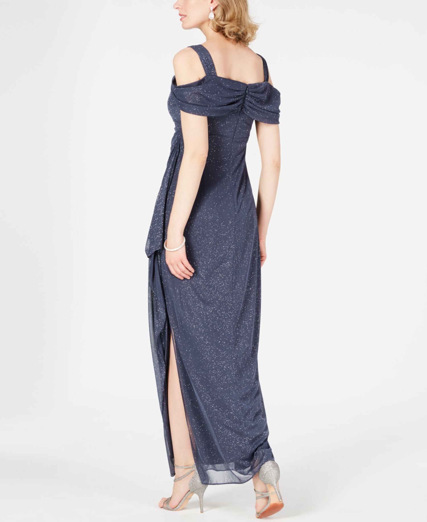 Women's Cold-Shoulder Draped Metallic Gown