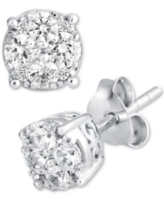 Diamond Cluster Stud Earrings (1/2 to 1 ct. t.w.) in 14k White Gold