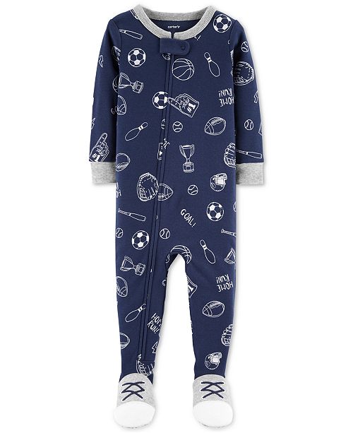 Carter S Baby Boys Sports Print Footed Cotton Pajamas Reviews Pajamas Kids Macy S