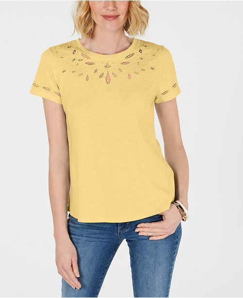 Charter Club Cutout Cotton TShirt, Created for Macy's & Reviews Tops Women Macy's
