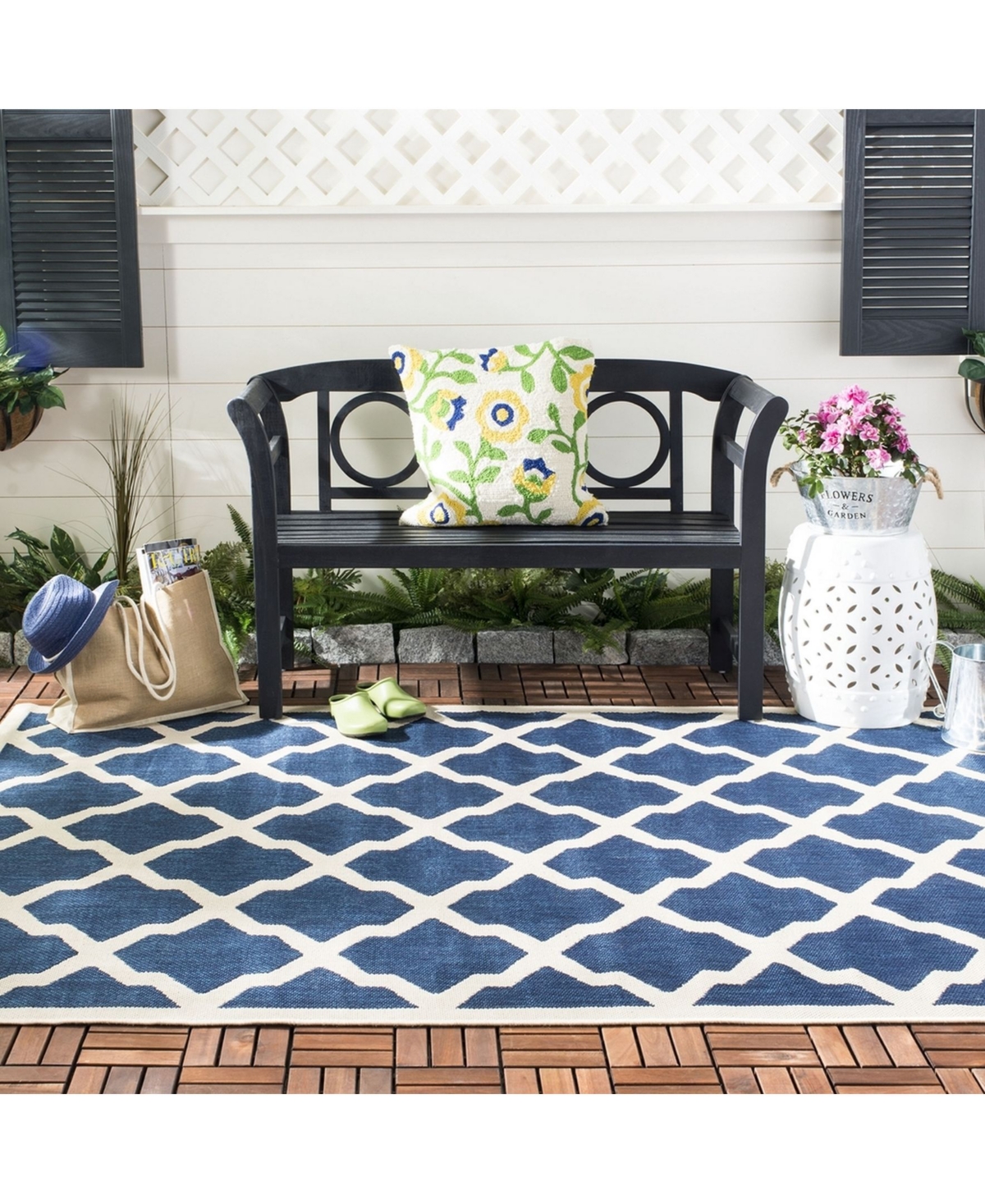 Safavieh Courtyard CY6903 Navy and Beige 5'3" x 7'7" Sisal Weave Outdoor Area Rug