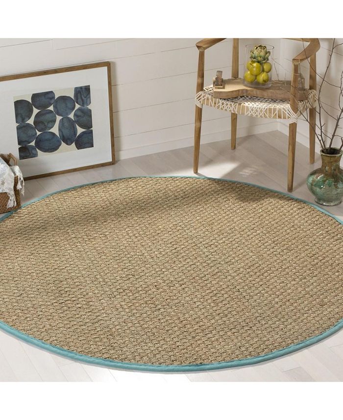 Safavieh Natural Fiber Natural and Teal 6' x 6' Sisal Weave Round Area
