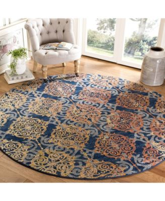 Safavieh Evoke EVK230 Blue and Orange 6'7" x 6'7" Round Area Rug