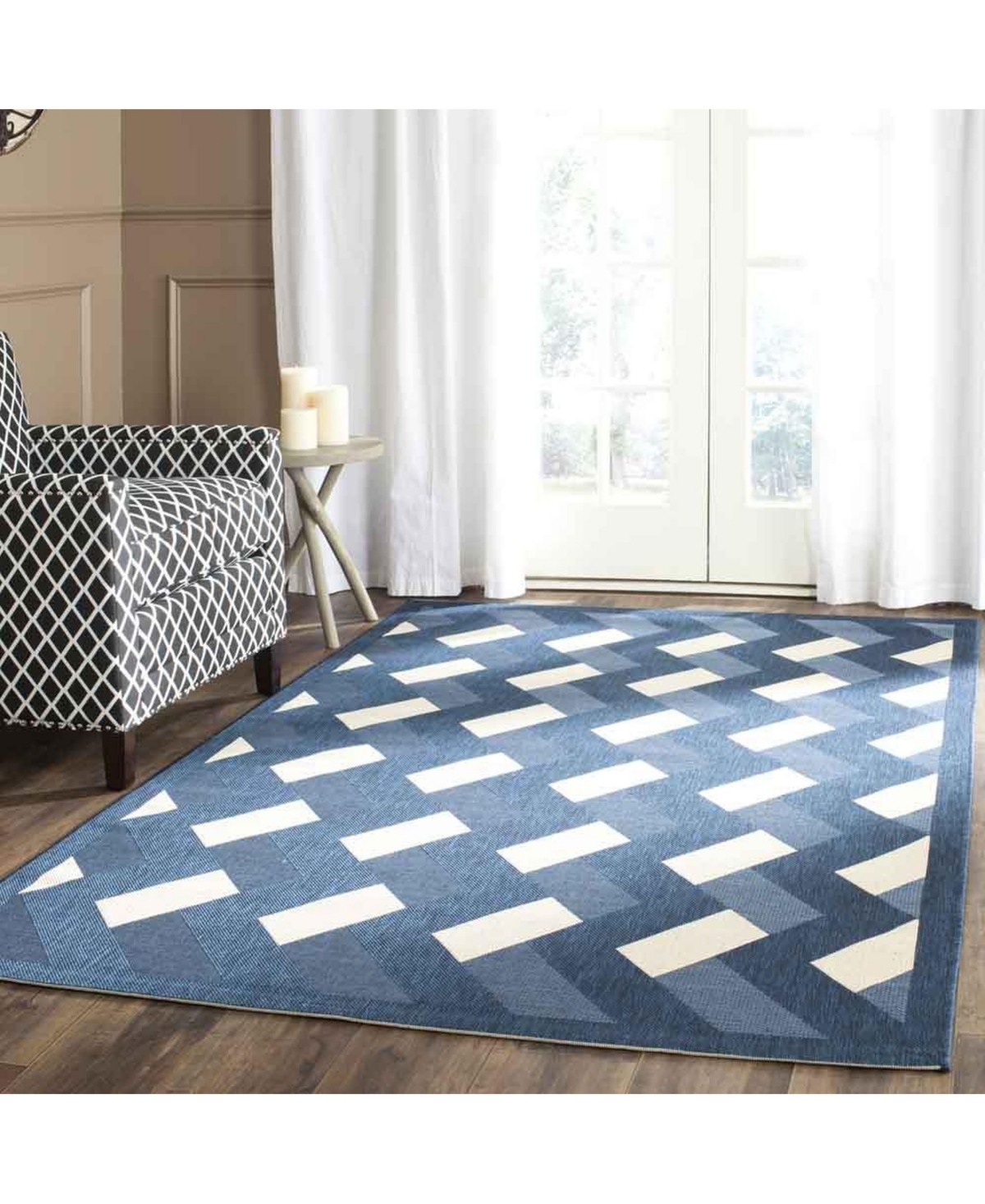Safavieh Courtyard CY7430 Navy and Beige 5'3" x 7'7" Sisal Weave Outdoor Area Rug