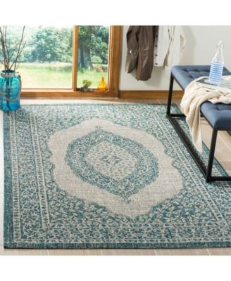 Courtyard CY8751 Light Gray and Teal 5'3" x 7'7" Sisal Weave Outdoor Area Rug