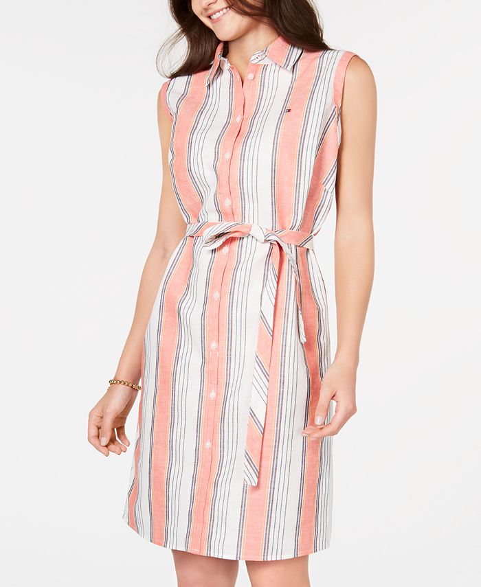 Tommy Hilfiger Striped Belted Shirtdress, Created for Macy's - Macy's